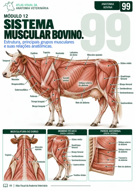 Página do Atlas Visual de Anatomia Veterinária: Sistema muscular bovino